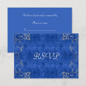 Sea Blue & White Velvet Deko Diamond Wedding RSVP Karte (Vorne/Hinten)