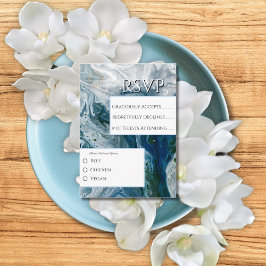 Sea Blues Alcohol Ink Paint Elegant Wedding Begleitkarte