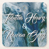 Sea Blues Alcohol Ink Paint Elegant Wedding  Rechteckiger Pappuntersetzer (Vorderseite)