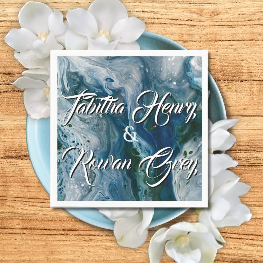 Sea Blues Alcohol Ink Paint Elegant Wedding  Serviette