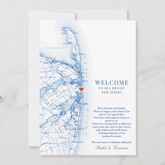 Sea Bright New Jersey Wedding Welcome Itinerary Dankeskarte (Vorderseite)
