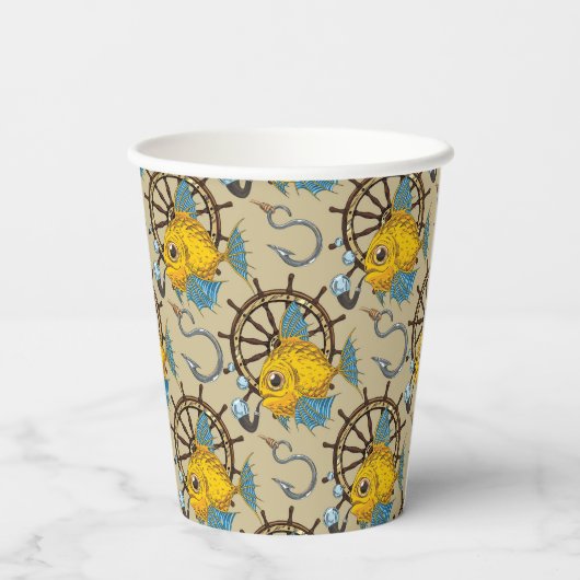 Sea Captain Fish Pattern Pappbecher (Rückseite)