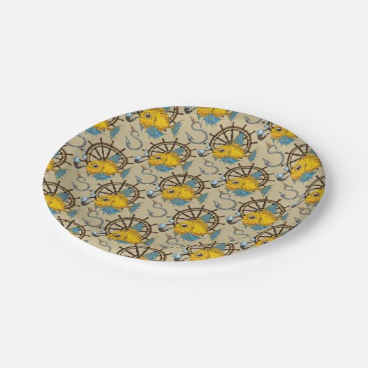 Sea Captain Fish Pattern Pappteller (Schrägansicht)