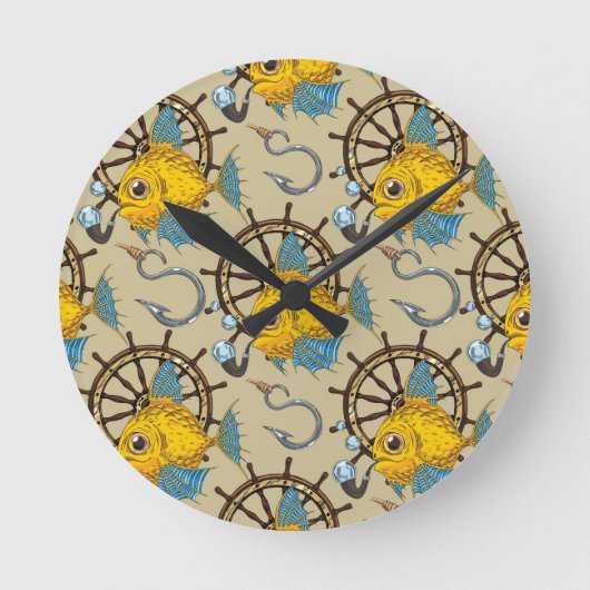 Sea Captain Fish Pattern Runde Wanduhr (Vorderseite)