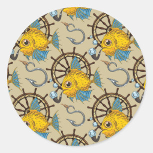 Sea Captain Fish Pattern Runder Aufkleber