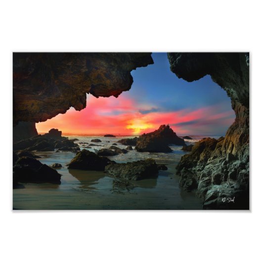 Sea Cave Sunset Leo Carrillo Beach Landschaft Fotodruck (Vorne)