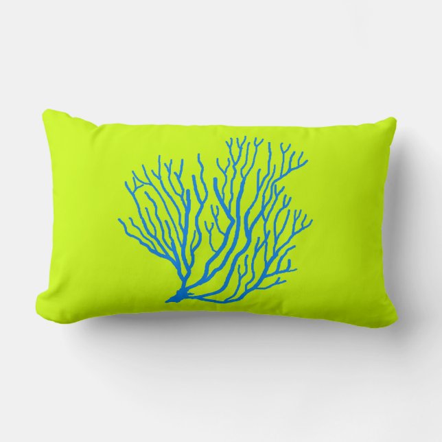 Sea Coral Limes Green und Blue Throw Kissen (Vorderseite)