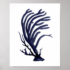 Sea Coral Navy Blue Coastal Wall Art Poster