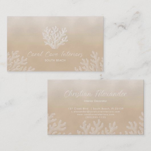 Sea Coral Silhouette | Sandy Pearl Business Card Visitenkarte (Vorne/Hinten)