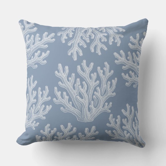 Sea Coral Silhouette | Silver Blue Kissen (Vorderseite)