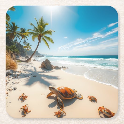 Sea Crabs on Tropical Beach – Serene Ocea Rechteckiger Pappuntersetzer (Vorderseite)