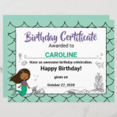 Sea Creature Party Black Mermaid B-Day Certificate (Vorne/Hinten)