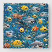Sea creature wall clock quadratische wanduhr (Vorderseite)