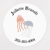 Sea Creature Waterproof Circle Sticker Name Labels (Design 1)
