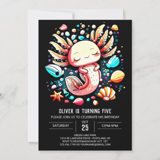 Sea Creatures Axolotl Whimsical Birthday Einladung (Vorderseite)