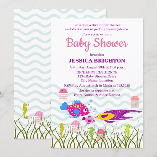 Sea Creatures Babydusche Einladung (Vorne/Hinten)