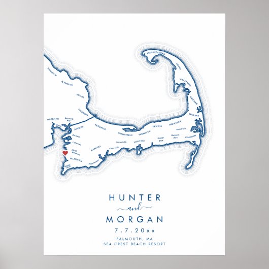 Sea Crest Hochzeit Navy Modern Gästebuch Poster (Vorne)