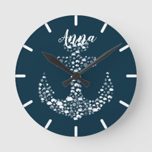 Sea Critters Anchor Nautical / Coastal Runde Wanduhr