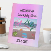 Sea Critters Babydusche Rosa Hintergrund Sockelschild (In Situ)