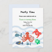 Sea Critters Einladung zur Geburtstagsparty (Vorne/Hinten)