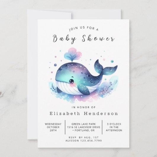 Sea Custom Whale Baby Dusche Einladung (Vorderseite)