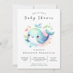 Sea Digital Whale Baby Dusche Einladung