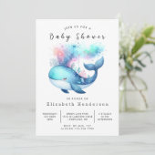 Sea Digital Whale Baby Dusche Einladung (Stehend Vorderseite)