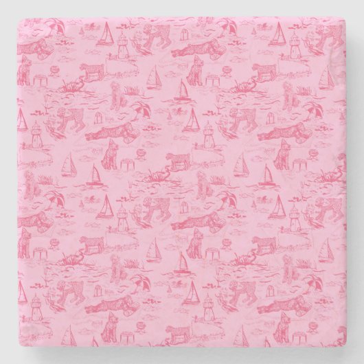 Sea Dog Toile Pink  Steinuntersetzer (Vorderseite)