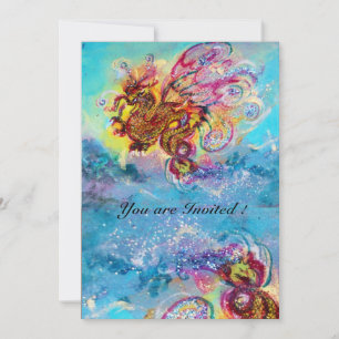 SEA DRAGON Blau violett lila schwarz gelb Einladung
