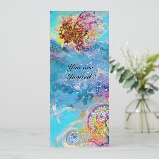 SEA DRAGON Blau violett lila schwarz gelb Einladung (Stehend Vorderseite)