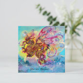 SEA DRAGON Blau violett lila schwarz gelb Einladung (Stehend Vorderseite)