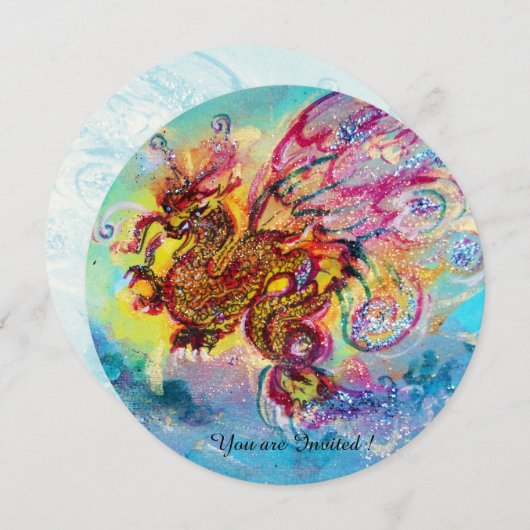 SEA DRAGON Blau violett lila schwarz gelb Einladung (Vorne/Hinten)