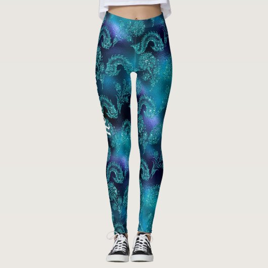 Sea Dragon Monster Turquoise Personalisierte Leggi Leggings (Vorderseite)