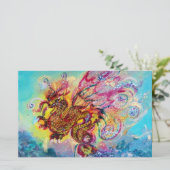 SEA DRAGON UNTER WAVES Fantasy Pink Blue Briefpapier (Stehend Vorderseite)