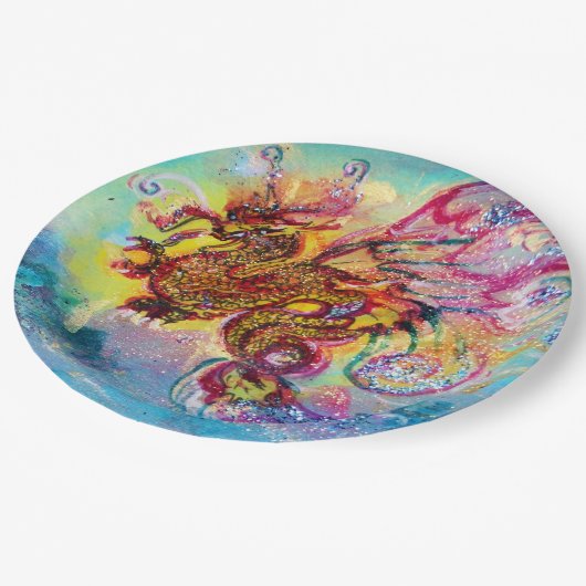 SEA DRAGON UNTER WAVES Fantasy Pink Blue Pappteller (Schrägansicht)