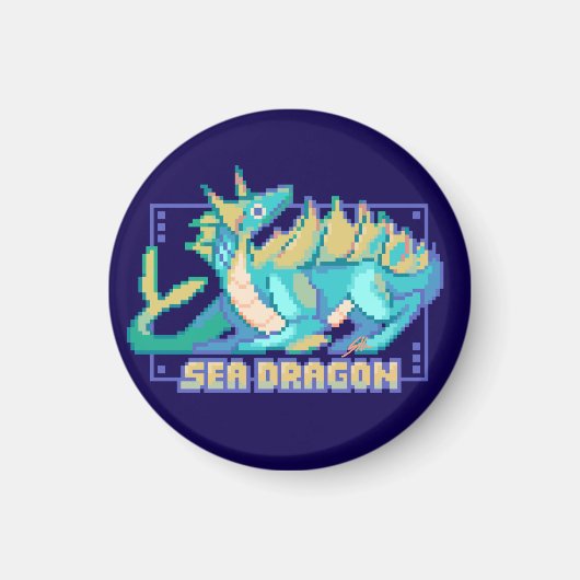 Sea dragon, zee draak pixel art magnet (Vorne)