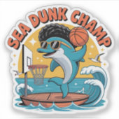 Sea Dunk Champ Dolphin Afro Basketball Aufkleber (Vorderseite)
