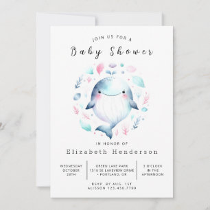 Sea Editable Whale Baby Showroom Einladung
