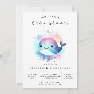 Sea Editable Whale Baby Showroom Einladung