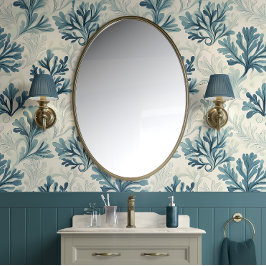 Sea Fern Whispers - Aquamarin, weiß, blau - Küste Tapete