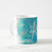 Sea Foam Agate Marble Abstrakt Name Monogram Kaffeetasse (Vorderseite Links)