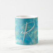Sea Foam Agate Marble Abstrakt Name Monogram Kaffeetasse (Mittel)