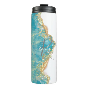 Sea Foam Agate Marble Abstrakt Name Monogram Thermosbecher