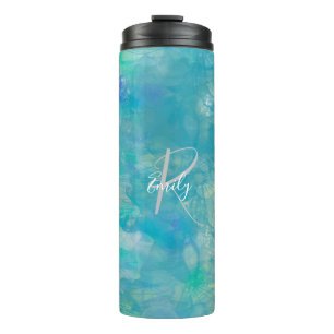 Sea Foam Agate Marble Abstrakt Name Monogram Thermosbecher