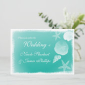 Sea foam Beach Seashells Wedding Einladung (Stehend Vorderseite)