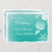 Sea foam Beach Seashells Wedding Einladung (Vorne/Hinten)