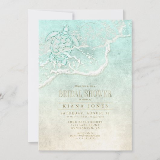 Sea Foam Beach Wedding Bridal Shower ID837 Einladung (Vorderseite)