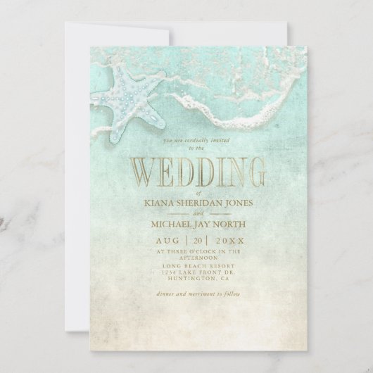 Sea Foam Beach Wedding ID837 Einladung (Vorderseite)