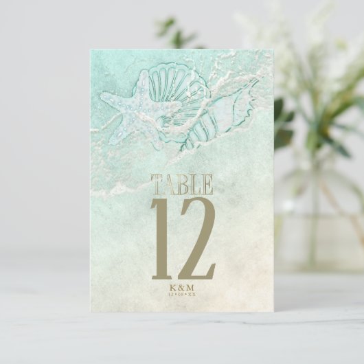 Sea Foam Beach Wedding ID837 Einladung (Stehend Vorderseite)
