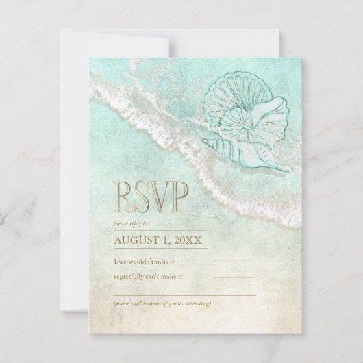 Sea Foam Beach Wedding ID837 RSVP Karte (Vorderseite)